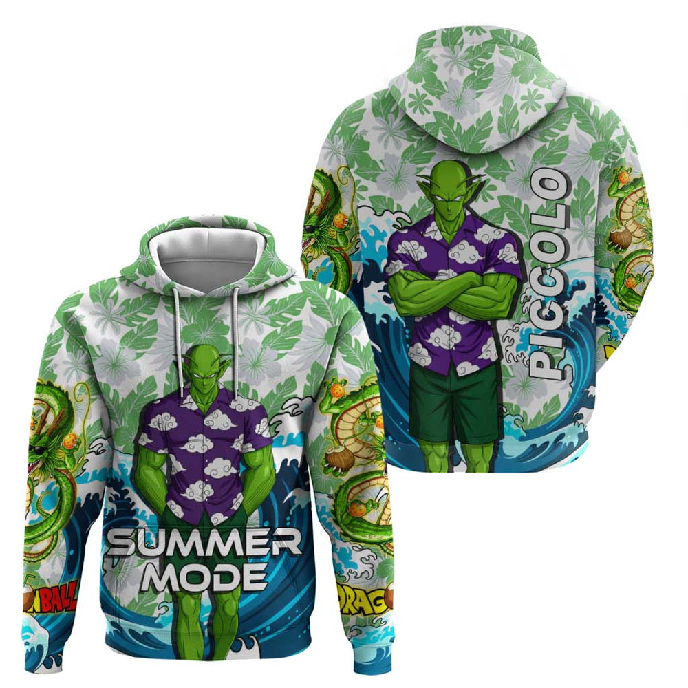 Piccolo Dragon Ball Summer Theme Hoodie with Tropical Shirt Shenron Background and Ocean Wave Design Piccolo Dragon Ball Summer Theme Hoodie with Tropical Shirt Shenron Background and Ocean Wave Design