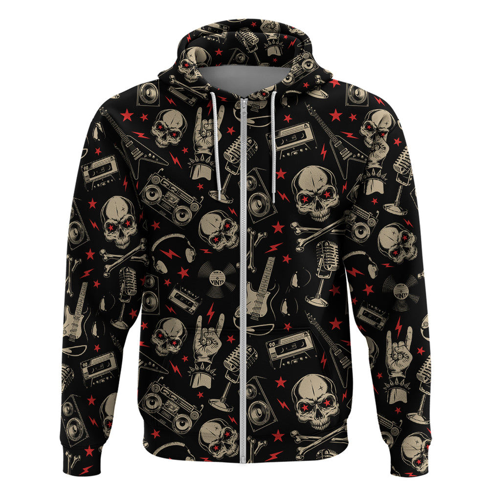 Rock And Roll Skull Pattern Design Hoodie DT02 Rock And Roll Skull Pattern Design Hoodie DT02