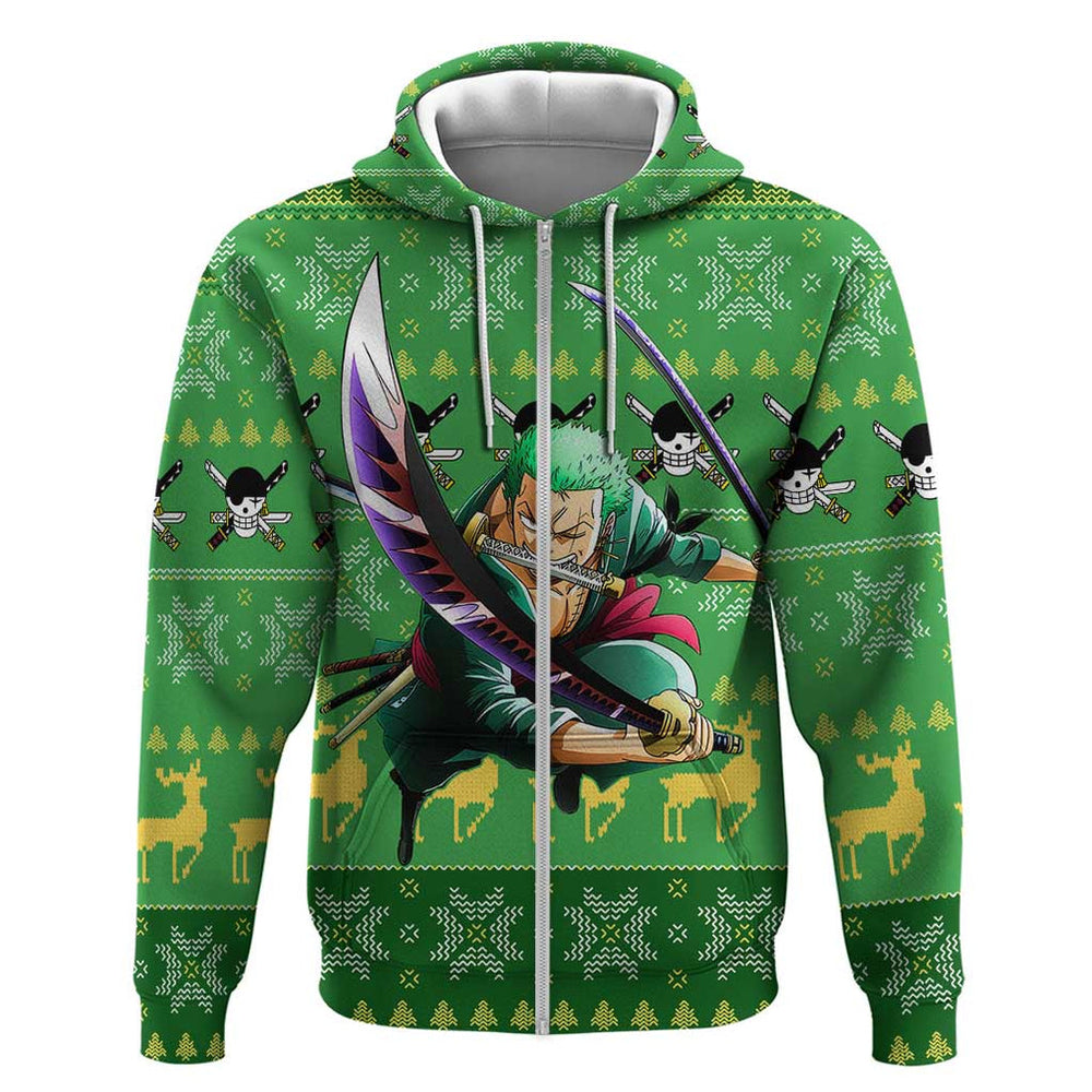 Roronoa Zoro - One Piece Hoodie Anime Mix Christmas Style Roronoa Zoro - One Piece Hoodie Anime Mix Christmas Style
