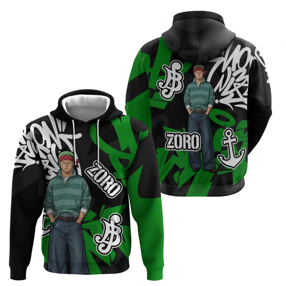 Roronoa Zoro One Piece Hoodie Graffiti Street Art Anime Collage Roronoa Zoro One Piece Hoodie Graffiti Street Art Anime Collage