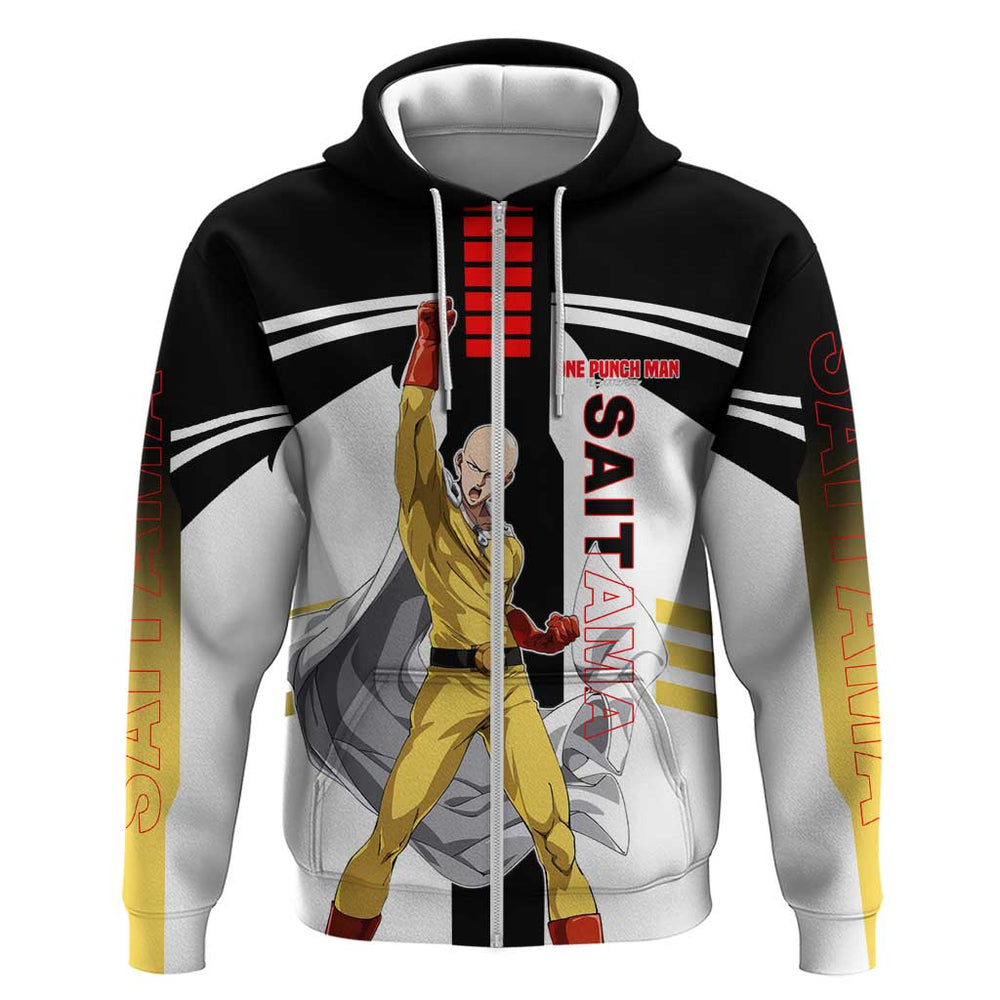 Saitama from One Punch Man Hoodie with Bold Hero Pose and Minimalist Design Saitama from One Punch Man Hoodie with Bold Hero Pose and Minimalist Design