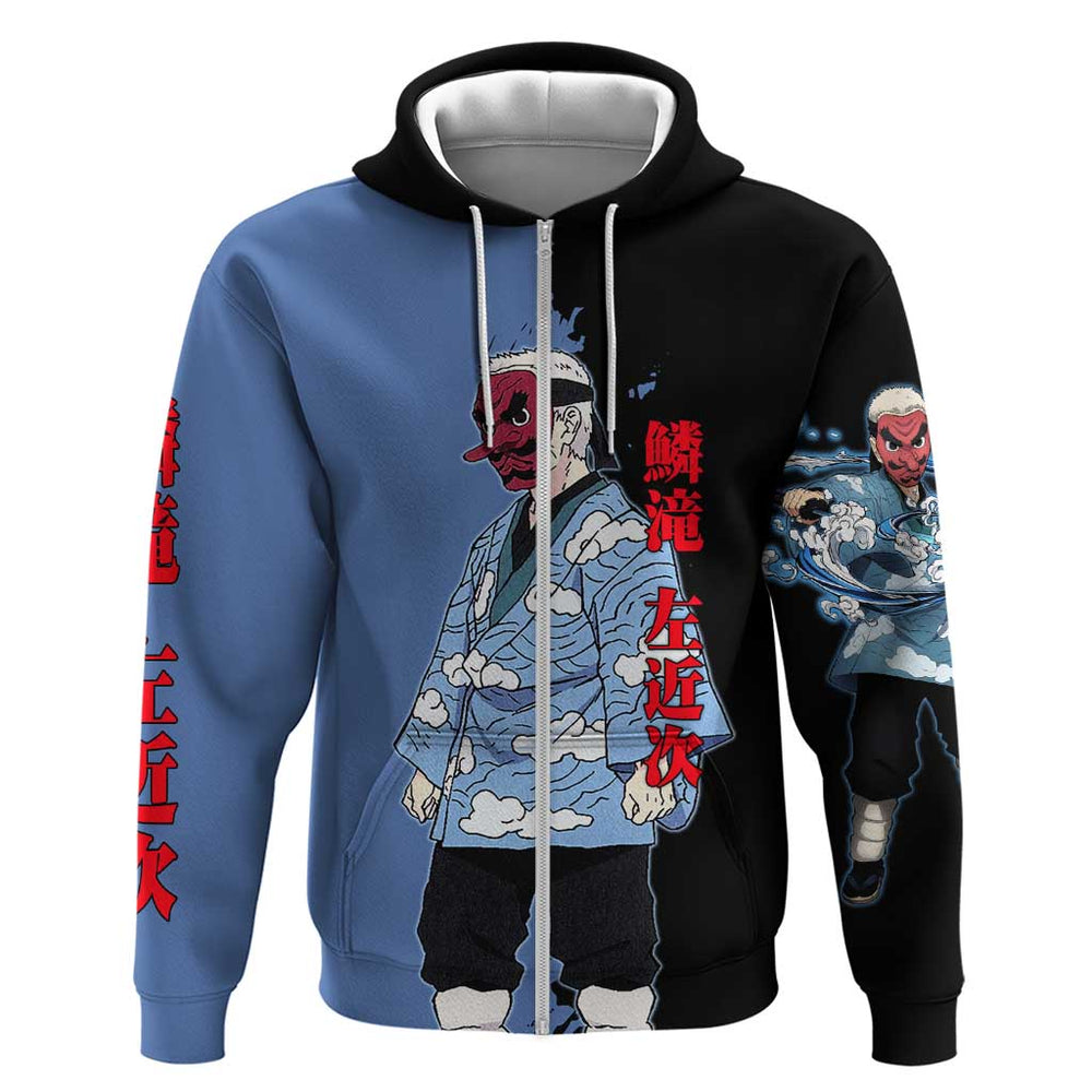 Sakonji Urokodaki from Demon Slayer Hoodie with Blue and Black Split Background and Cloud Kimono Wat Sakonji Urokodaki from Demon Slayer Hoodie with Blue and Black Split Background and Cloud Kimono Wat