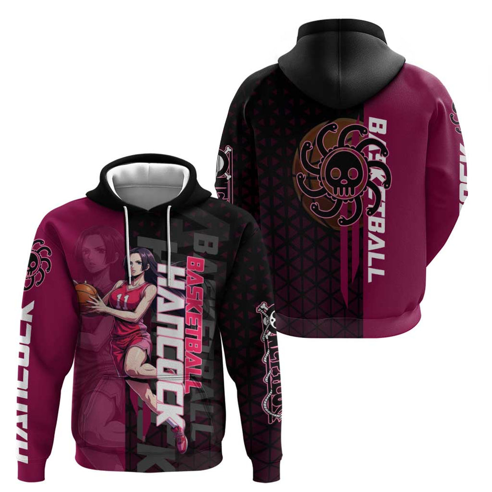 Boa Hancock One Piece Basketball Theme Maroon and Black Design Hoodie with Serpent Emblem and Dynami Boa Hancock One Piece Basketball Theme Maroon and Black Design Hoodie with Serpent Emblem and Dynami