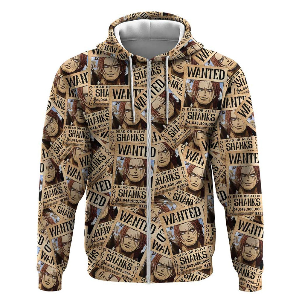 Shank Wanted - One Piece Hoodie Anime Style Shank Wanted - One Piece Hoodie Anime Style