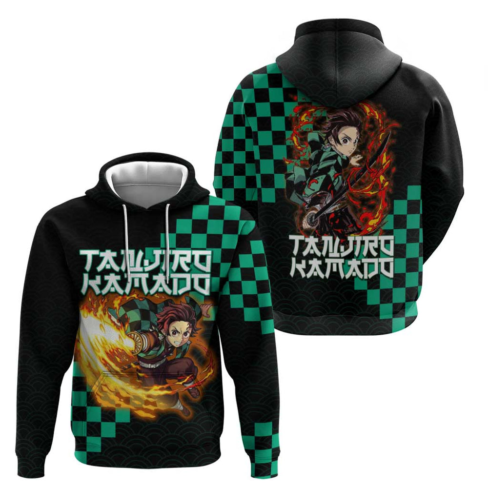 Tanjiro Kamado Demon Slayer Hoodie Fiery Checkered Anime Wave Style Tanjiro Kamado Demon Slayer Hoodie Fiery Checkered Anime Wave Style