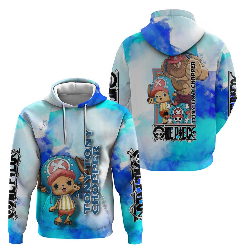 Tony Tony Chopper One Piece Blue Theme Hoodie with Cute Reindeer Design and Transformation Forms Tony Tony Chopper One Piece Blue Theme Hoodie with Cute Reindeer Design and Transformation Forms