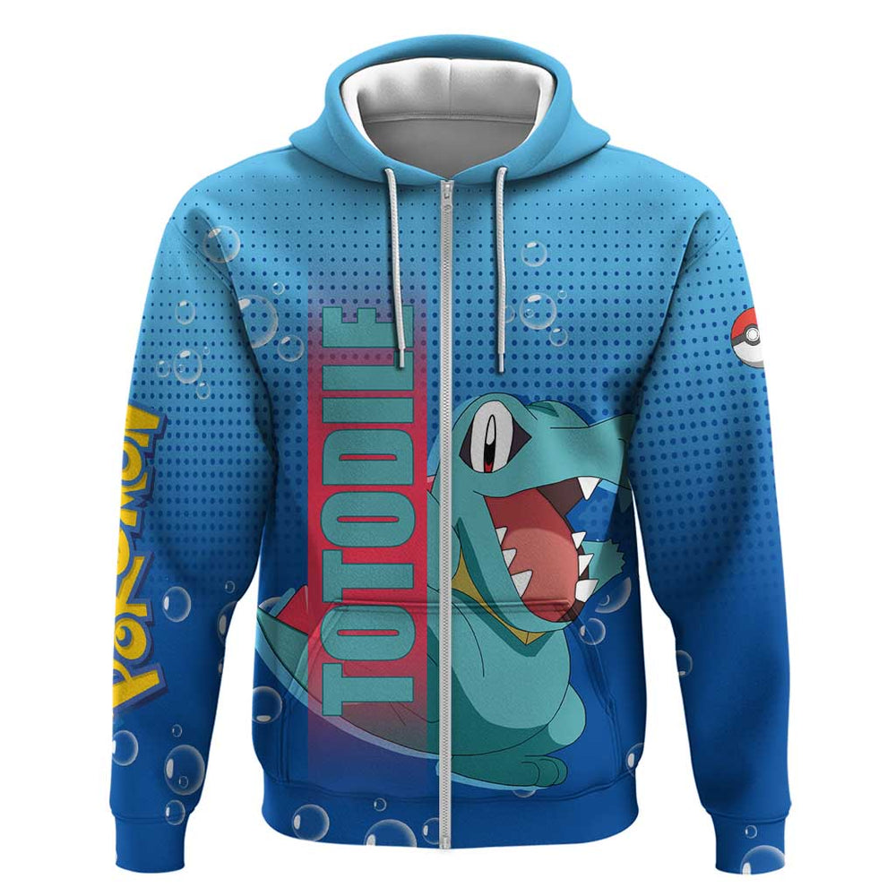 Totodile from Pok Hoodie with Water Type Power and Playful Pose Design Totodile from Pok Hoodie with Water Type Power and Playful Pose Design