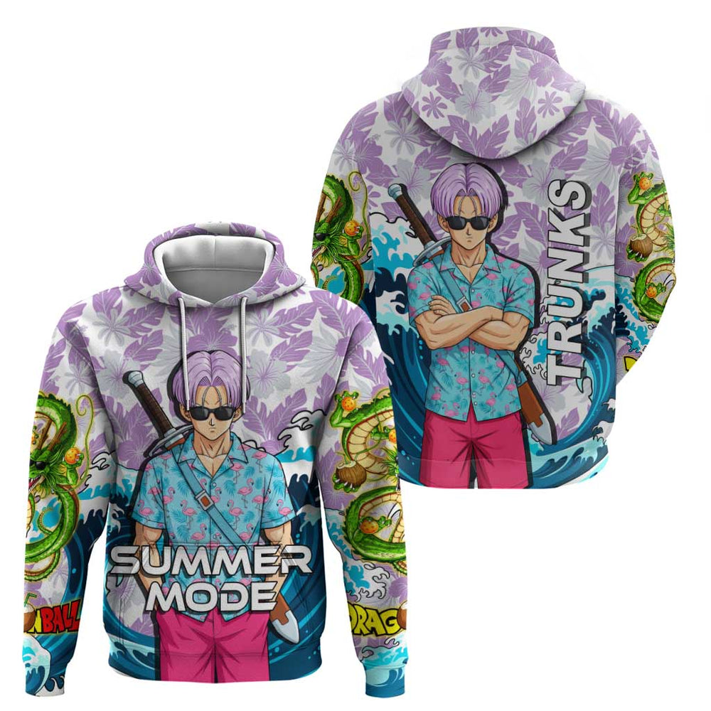 Trunks Dragon Ball Summer Theme Hoodie with Sword Floral Shirt Sunglasses Shenron and Ocean Wave Bac Trunks Dragon Ball Summer Theme Hoodie with Sword Floral Shirt Sunglasses Shenron and Ocean Wave Bac