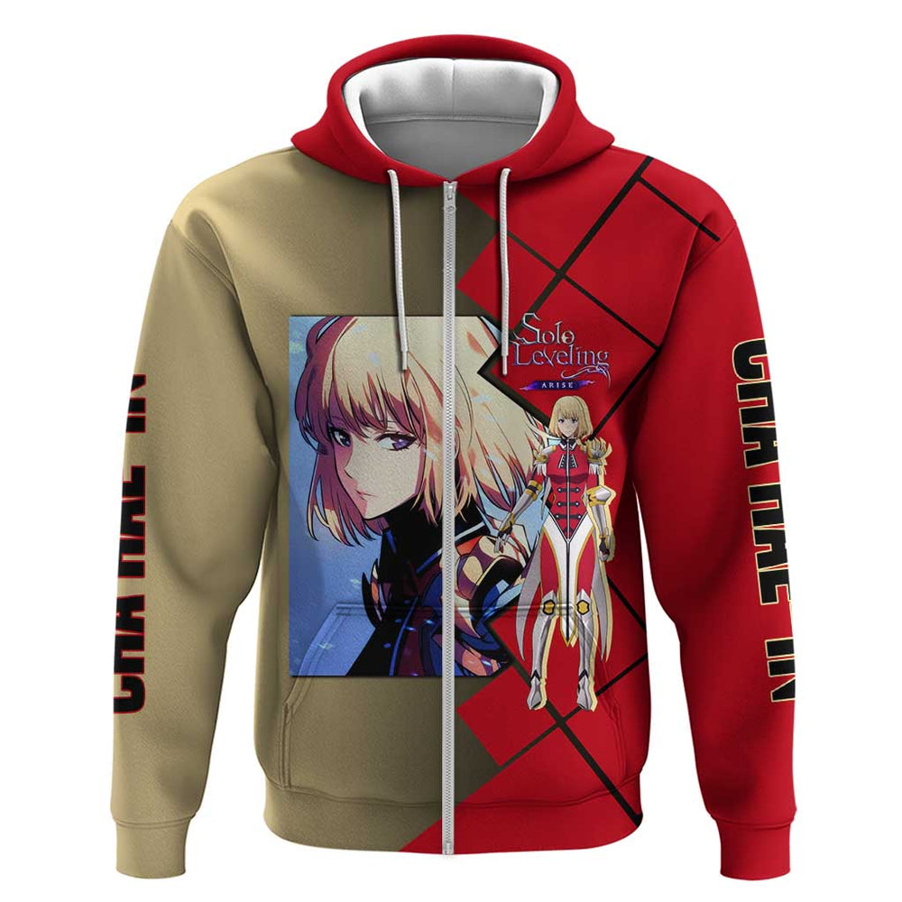 Cha Hae-In Solo Leveling Hoodie with Combat Pose and Intense Action Design Cha Hae-In Solo Leveling Hoodie with Combat Pose and Intense Action Design