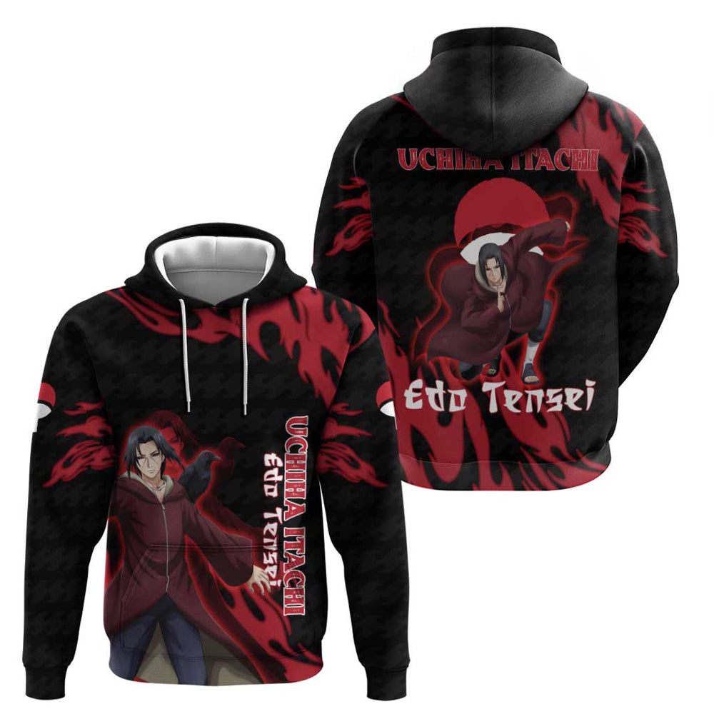 Uchiha Itachi Edo Tensei Naruto Hoodie Crimson Flame Anime Resurrection Style Uchiha Itachi Edo Tensei Naruto Hoodie Crimson Flame Anime Resurrection Style