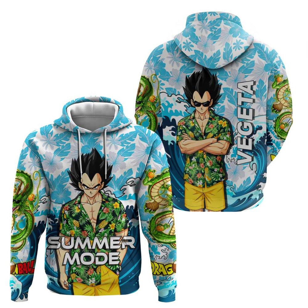 Vegeta Dragon Ball Summer Theme Hoodie with Hawaiian Shirt Sunglasses Shenron and Ocean Wave Backgro Vegeta Dragon Ball Summer Theme Hoodie with Hawaiian Shirt Sunglasses Shenron and Ocean Wave Backgro