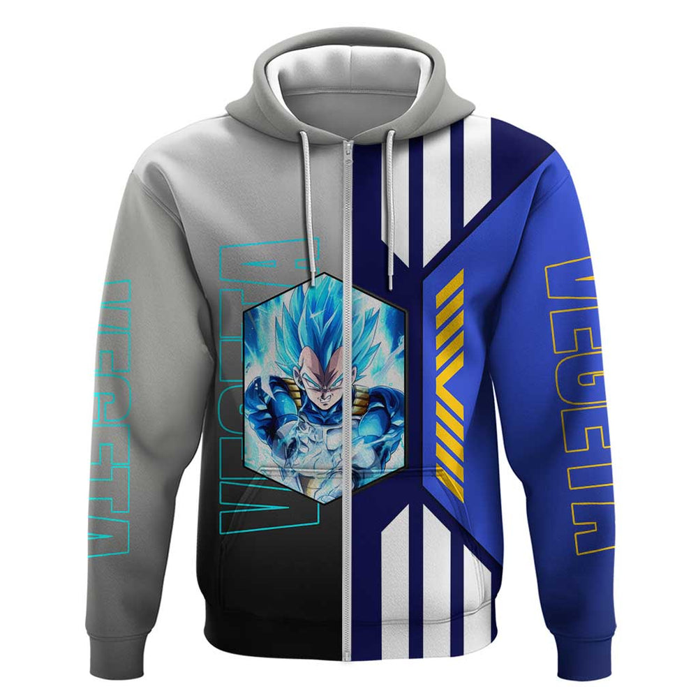 Vegeta from Dragon Ball Hoodie with Super Saiyan Blue Form and Action Pose Design Vegeta from Dragon Ball Hoodie with Super Saiyan Blue Form and Action Pose Design