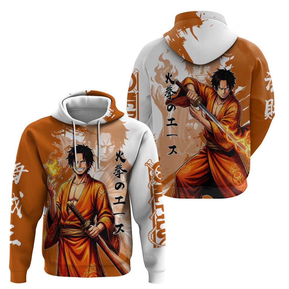 Wano Samurai Portgas D. Ace Hoodie Fiery One Piece Brush Art Wano Samurai Portgas D. Ace Hoodie Fiery One Piece Brush Art