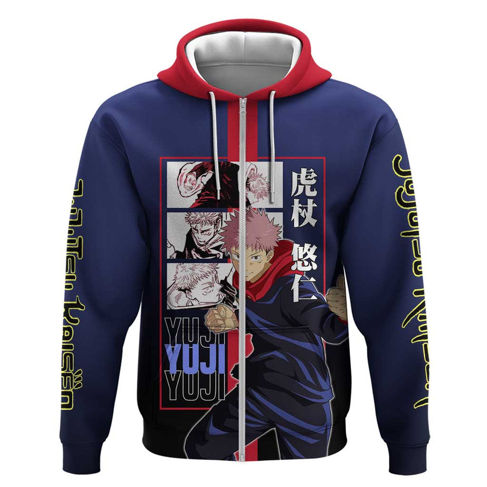 Yuji Itadori from Jujutsu Kaisen Hoodie with Action Pose and Energetic Expressions Design Yuji Itadori from Jujutsu Kaisen Hoodie with Action Pose and Energetic Expressions Design