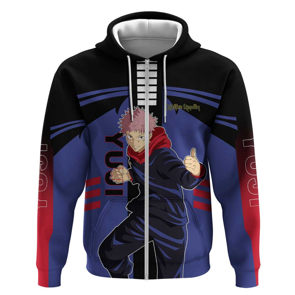Yuji Itadori from Jujutsu Kaisen Hoodie with Cursed Energy and Dynamic Fighting Pose Design Yuji Itadori from Jujutsu Kaisen Hoodie with Cursed Energy and Dynamic Fighting Pose Design