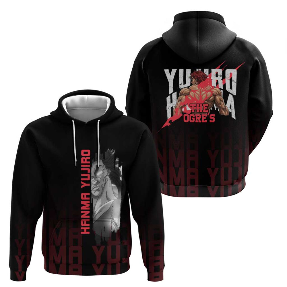 Yujiro Hanma The Ogre Baki Series Gym Theme Hoodie with Muscular Back Design and Bold Typography Yujiro Hanma The Ogre Baki Series Gym Theme Hoodie with Muscular Back Design and Bold Typography