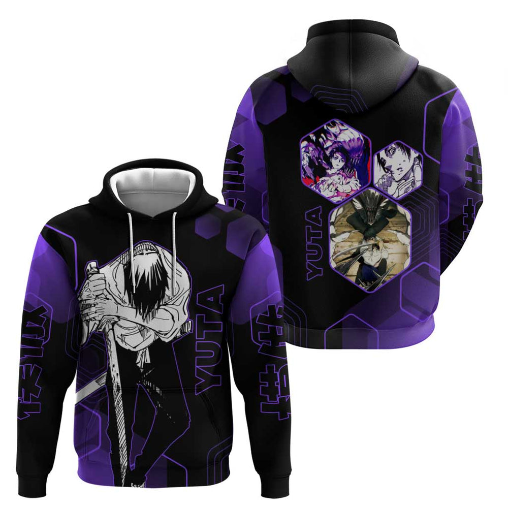 Yuta Okkotsu Jujutsu Kaisen Hoodie Purple Hexagon Design Yuta Okkotsu Jujutsu Kaisen Hoodie Purple Hexagon Design