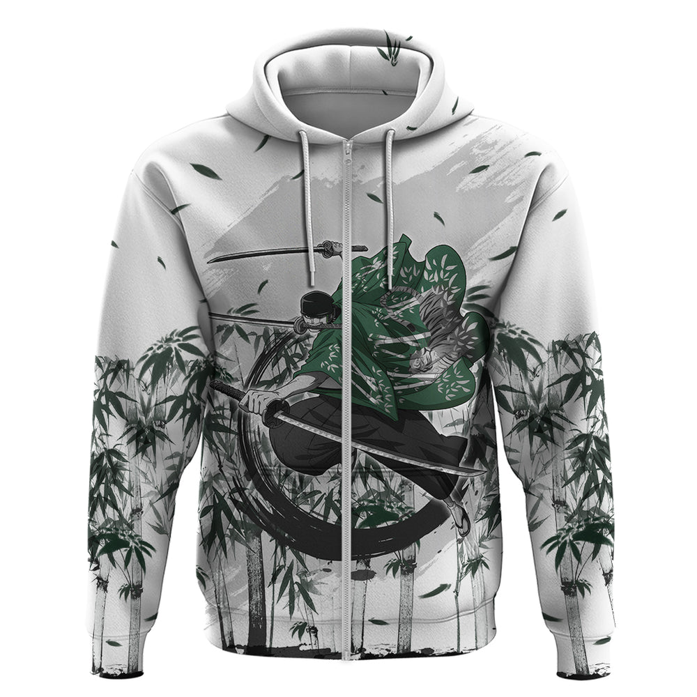 Zoro One Piece Hoodie Bamboo Sumi-e Style Zoro One Piece Hoodie Bamboo Sumi-e Style