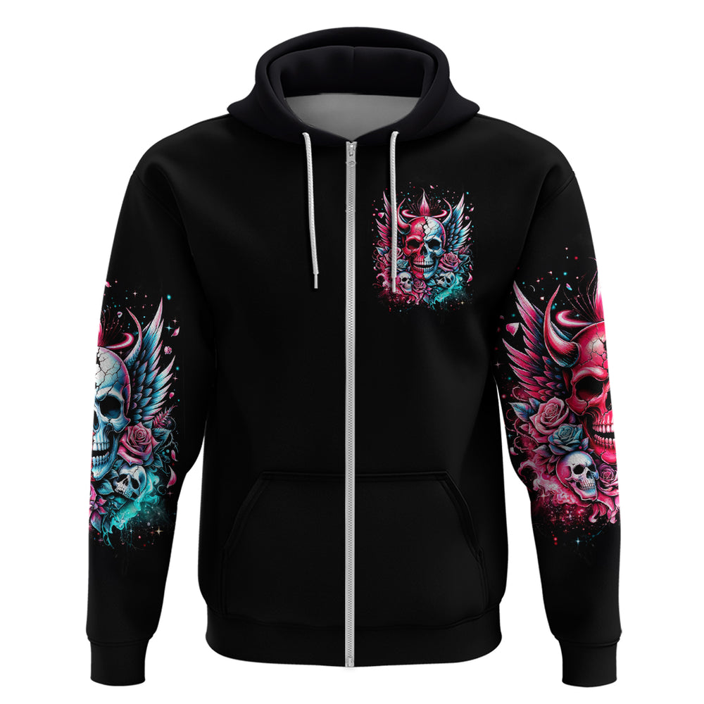 Couple Skull Hoodie She Was And Angel Craving Chaos Demon Seeking Peace DT01 Couple Skull Hoodie She Was And Angel Craving Chaos Demon Seeking Peace DT01