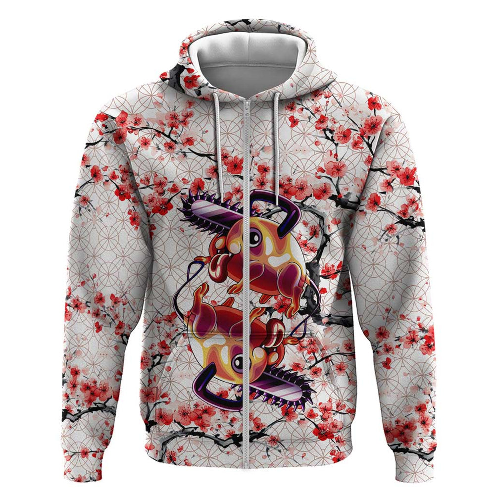 Denji x Pochita Chainsaw Man Hoodie Anime Mix Cherry Blossom Style Denji x Pochita Chainsaw Man Hoodie Anime Mix Cherry Blossom Style