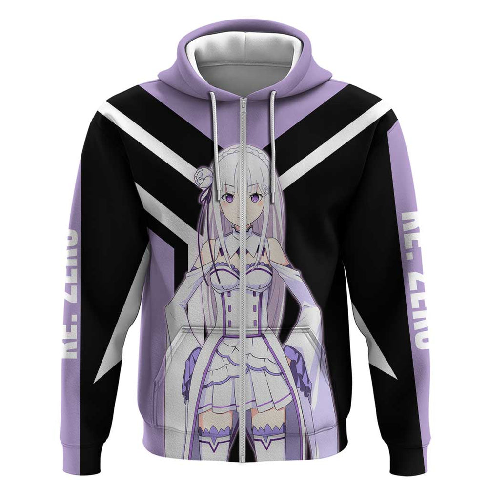 Emilia Re Zero Hoodie with Silver Hair and Magical Fantasy Pose Design Emilia Re Zero Hoodie with Silver Hair and Magical Fantasy Pose Design