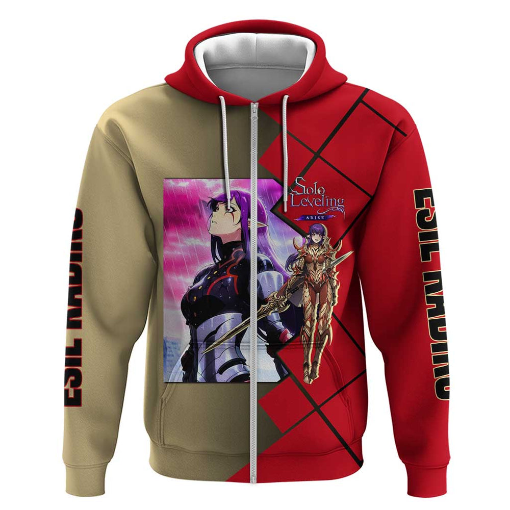 Esil Radiru Solo Leveling Hoodie with Shadow Power Pose and Dark Fantasy Action Design Esil Radiru Solo Leveling Hoodie with Shadow Power Pose and Dark Fantasy Action Design