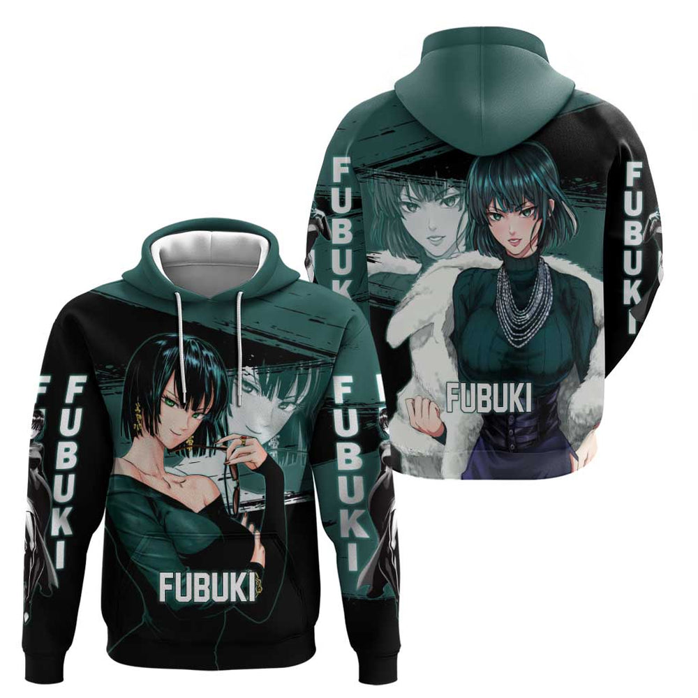 Fubuki One Punch Man Anime Teal and Black Theme Hoodie with Elegant Psychic Pose and Cool Urban Styl Fubuki One Punch Man Anime Teal and Black Theme Hoodie with Elegant Psychic Pose and Cool Urban Styl