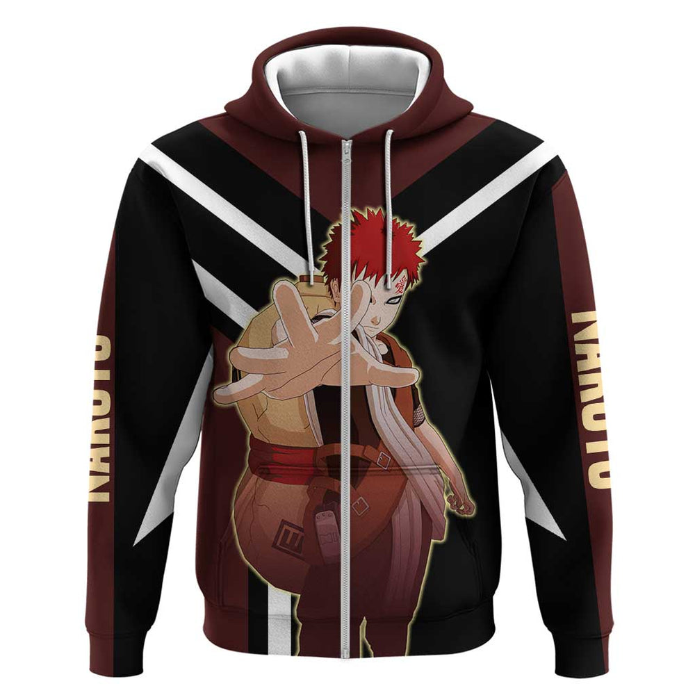 Gaara Naruto Hoodie with Sand Powers and Intense Battle Pose Design Gaara Naruto Hoodie with Sand Powers and Intense Battle Pose Design