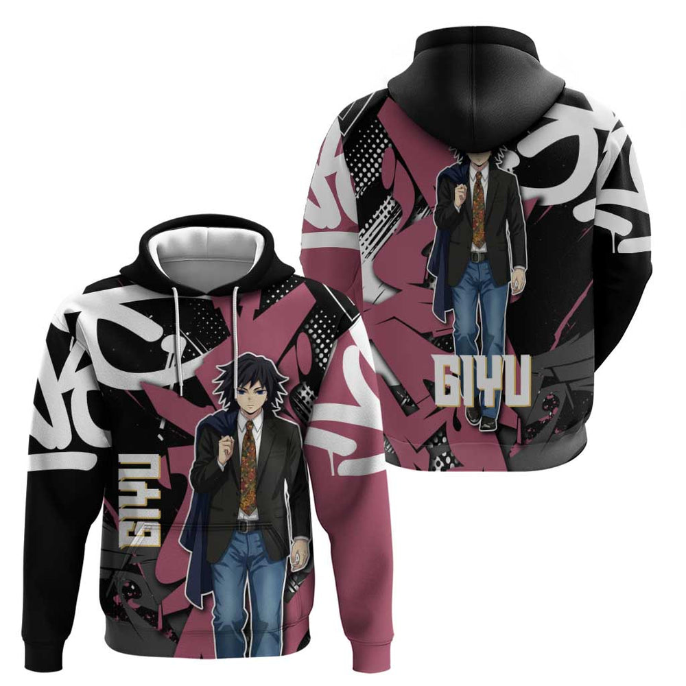 Giyu Tomioka Demon Slayer Hoodie Red Black Graffiti Anime Giyu Tomioka Demon Slayer Hoodie Red Black Graffiti Anime