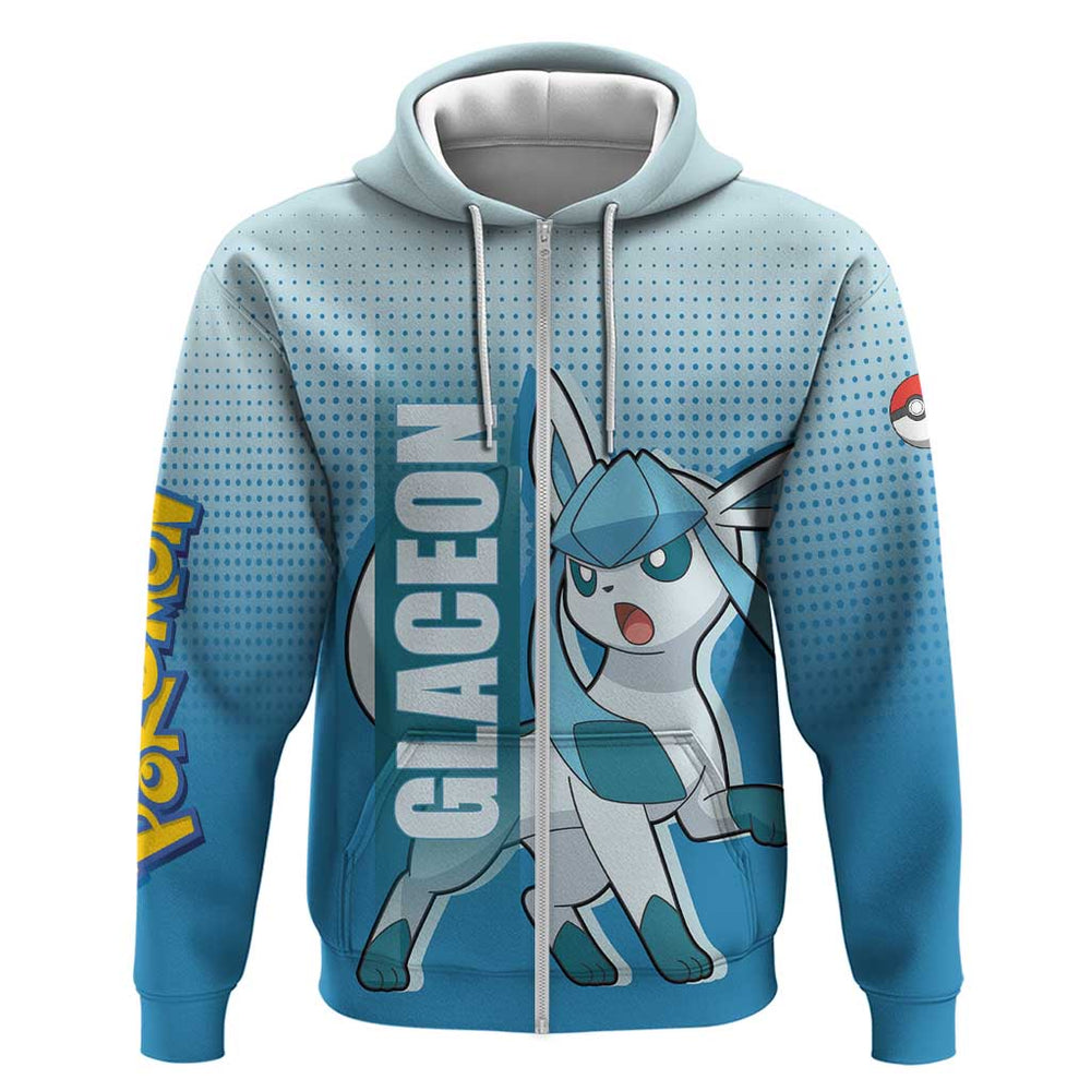 Glaceon from Pok Hoodie with Ice Type Ability and Elegant Pose Design Glaceon from Pok Hoodie with Ice Type Ability and Elegant Pose Design
