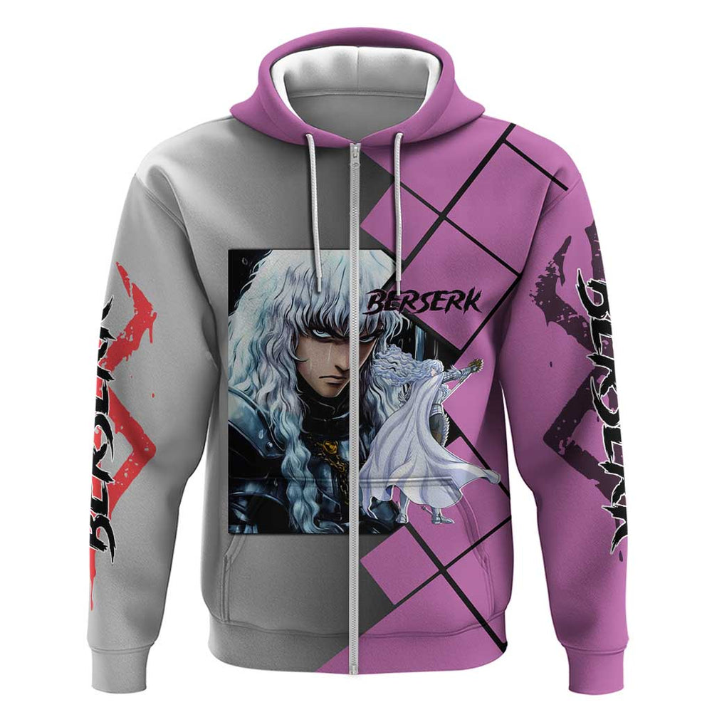 Griffith Berserk Hoodie with White Falcon Armor and Strategic Battle Pose Design Griffith Berserk Hoodie with White Falcon Armor and Strategic Battle Pose Design