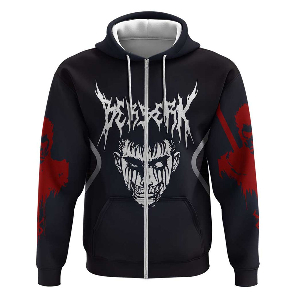 Guts Berserk Hoodie with Black Red Dark Theme and Fierce Warrior Anime Design Guts Berserk Hoodie with Black Red Dark Theme and Fierce Warrior Anime Design