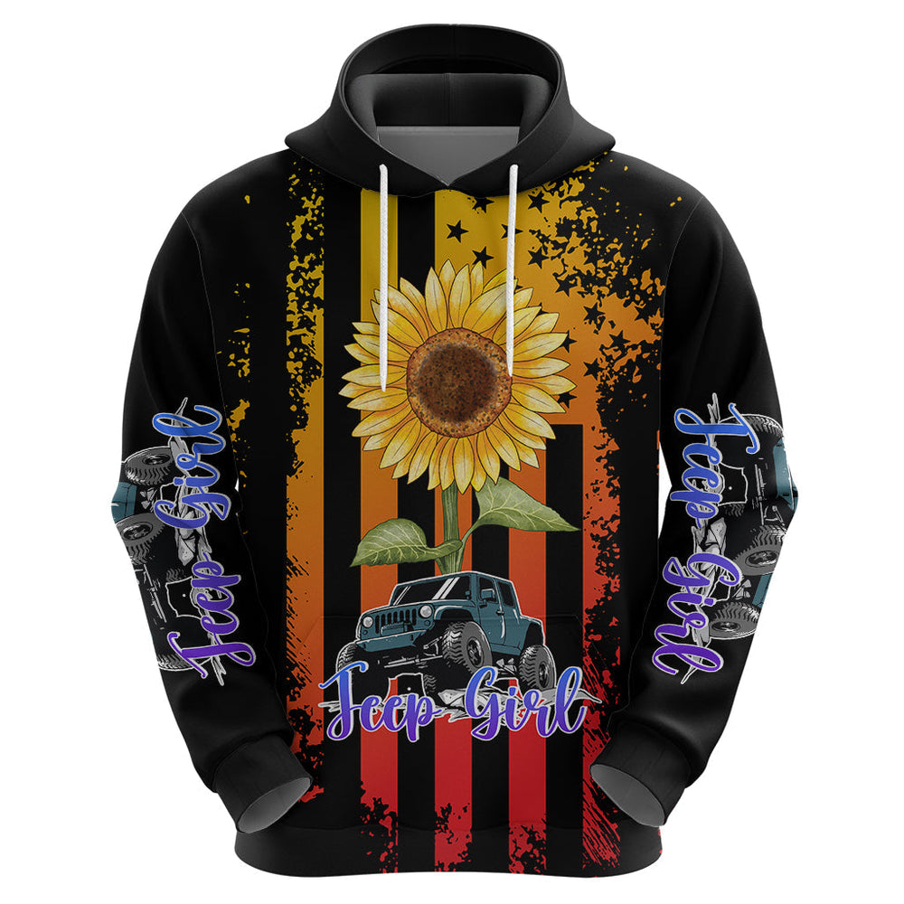 Jeep Girl Hoodie Sunflowers Mix American Flag Jeep Girl Hoodie Sunflowers Mix American Flag