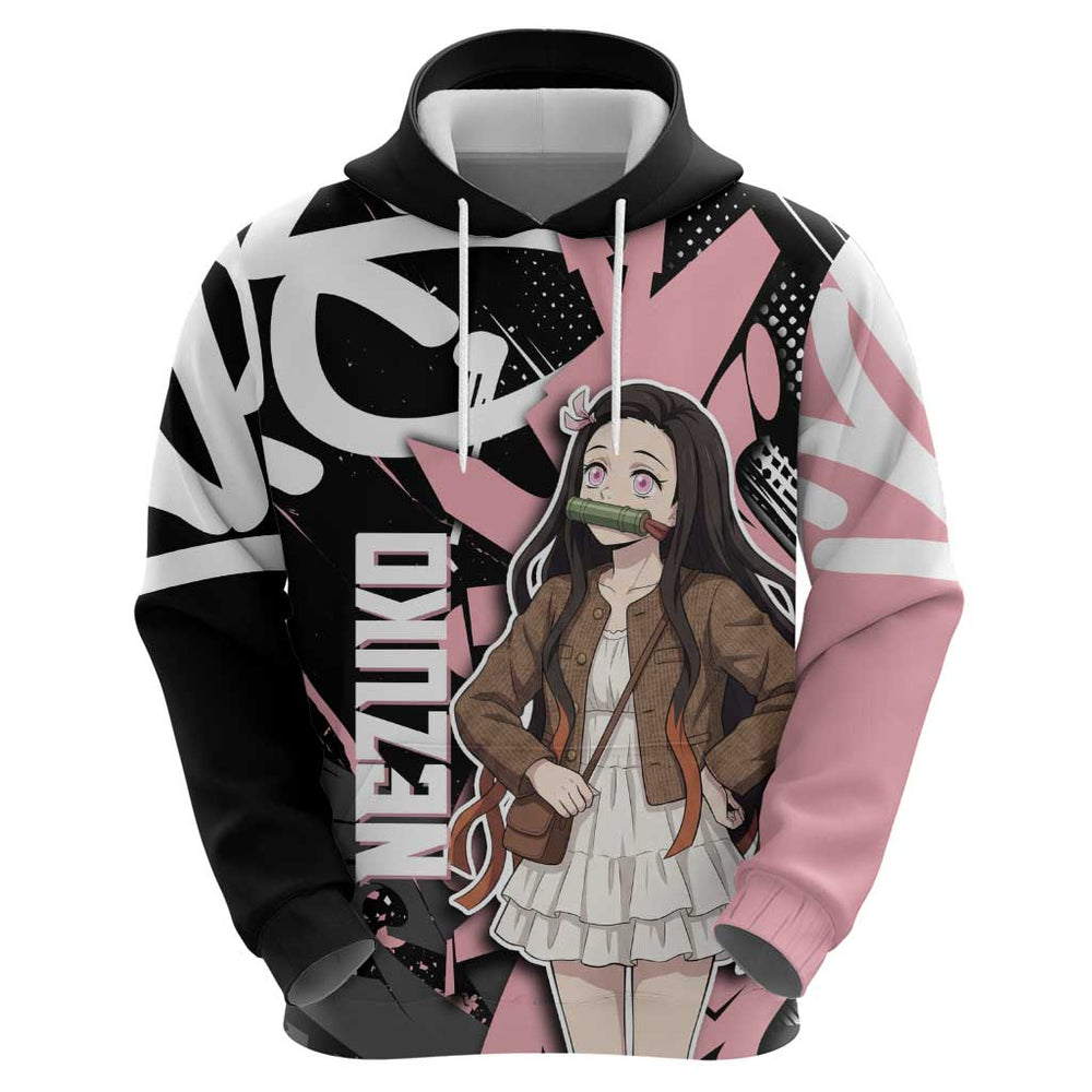 Kamado Nezuko Demon Slayer Hoodie Pink Black Graffiti Anime Graphic Kamado Nezuko Demon Slayer Hoodie Pink Black Graffiti Anime Graphic