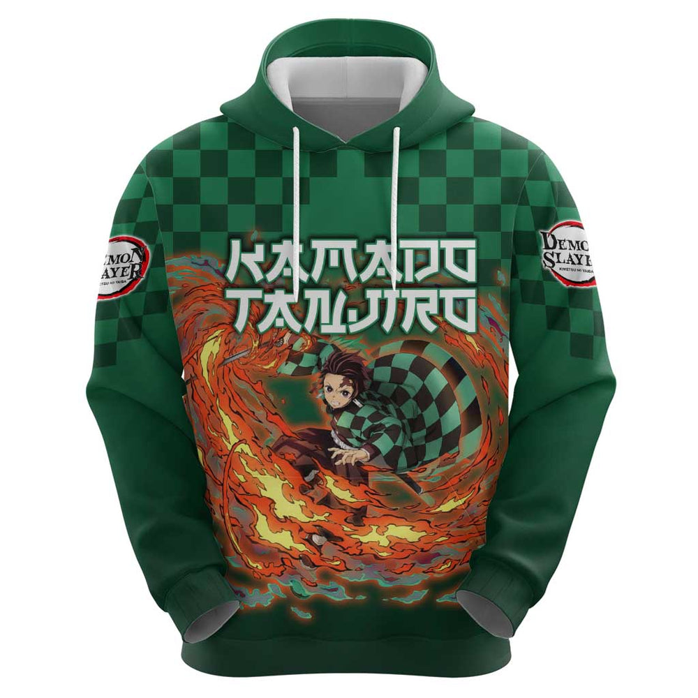 Kamado Tanjiro Demon Slayer Hoodie Flame Burst Anime Checkered Style Kamado Tanjiro Demon Slayer Hoodie Flame Burst Anime Checkered Style