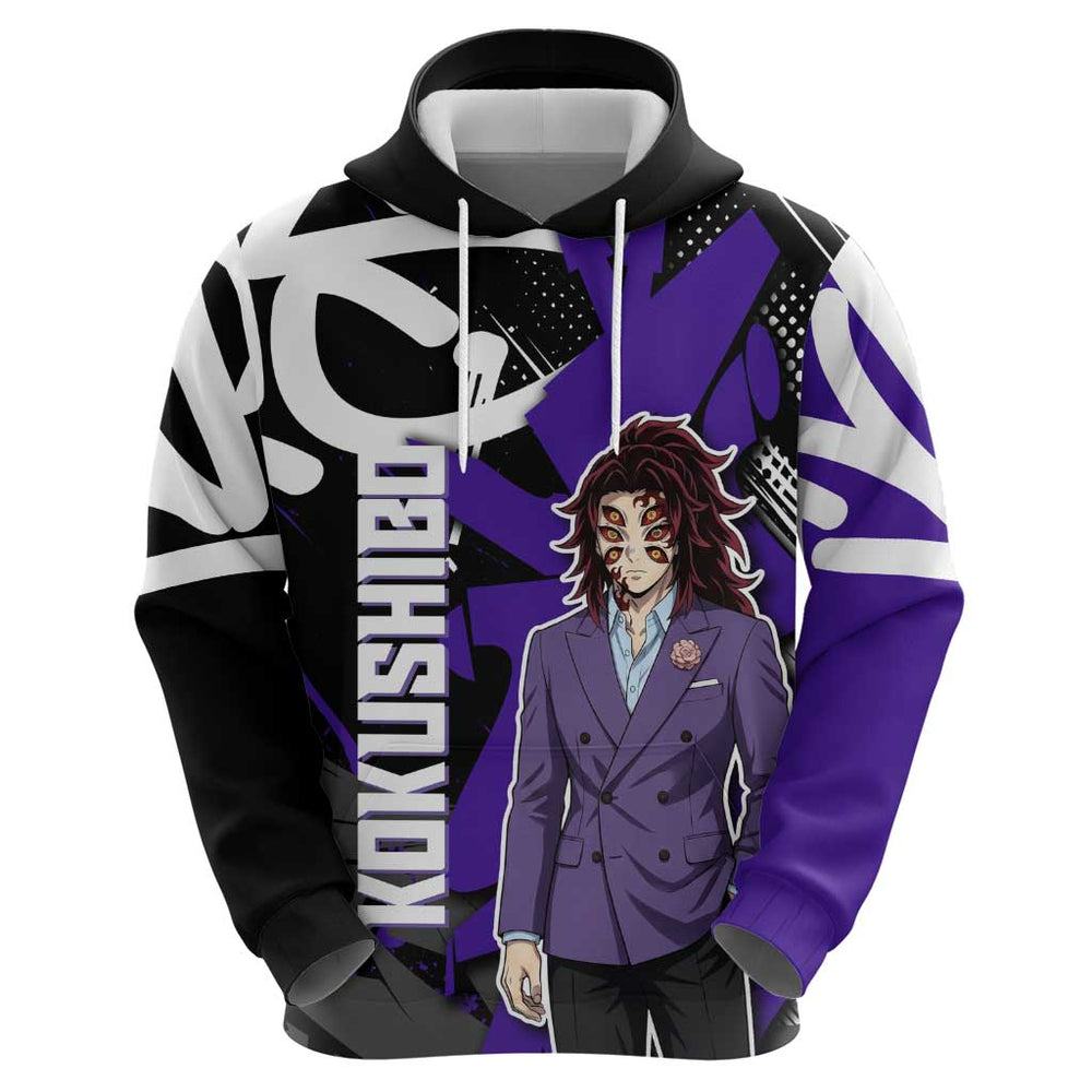 Kokushibo Demon Slayer Hoodie Purple Black Graffiti Anime Kokushibo Demon Slayer Hoodie Purple Black Graffiti Anime