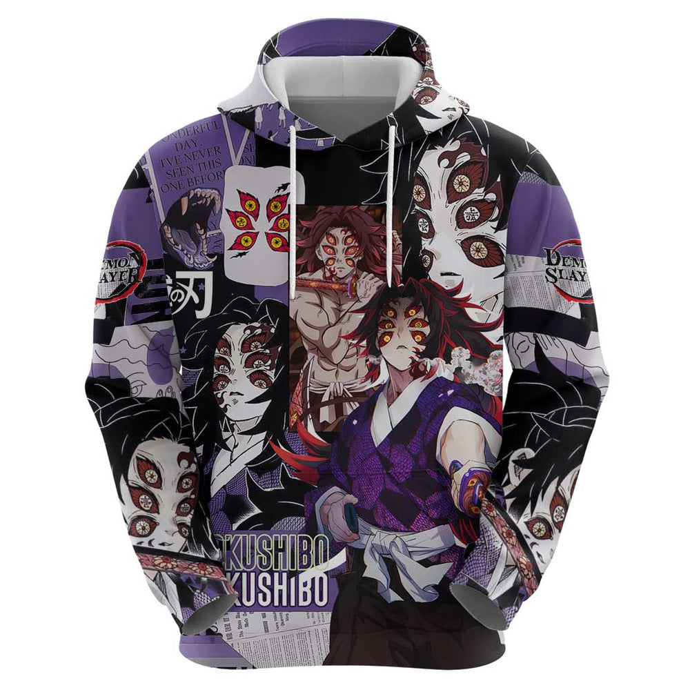 Kokushibo from Demon Slayer Hoodie with Dark Red and Black Demonic Moon Style Design Kokushibo from Demon Slayer Hoodie with Dark Red and Black Demonic Moon Style Design