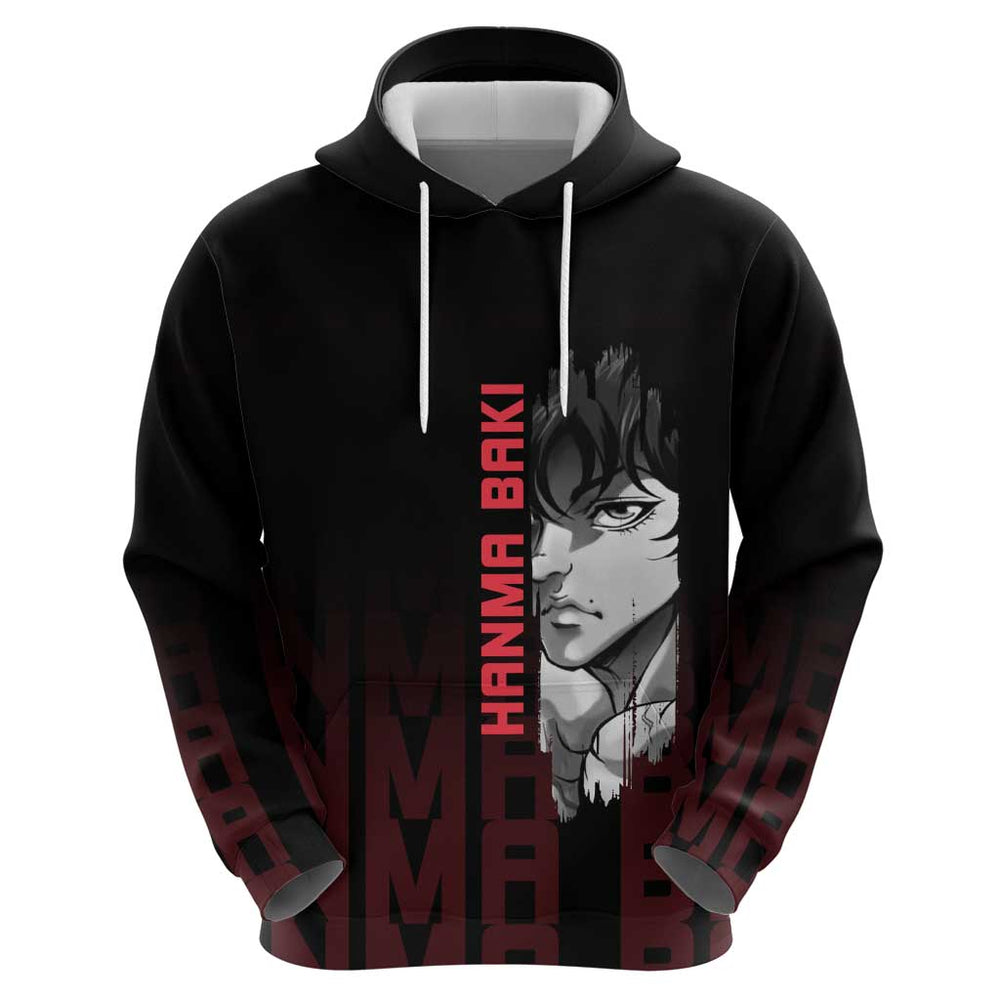 Baki Hanma The Ogre's Son Gym Theme Hoodie with Intense Anime Artwork and Muscular Back Design Baki Hanma The Ogre's Son Gym Theme Hoodie with Intense Anime Artwork and Muscular Back Design