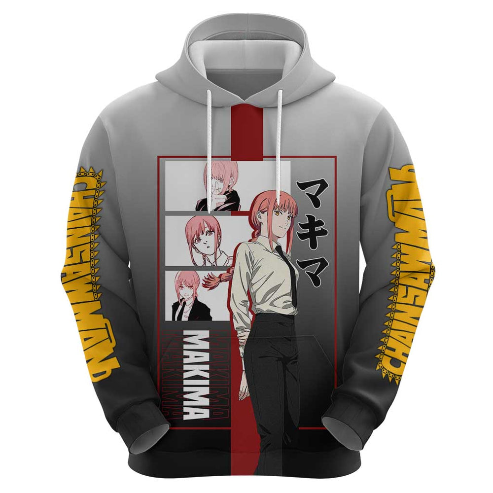 Makima Chainsaw Man Hoodie with Cunning Pose and Mysterious Aura Design Makima Chainsaw Man Hoodie with Cunning Pose and Mysterious Aura Design