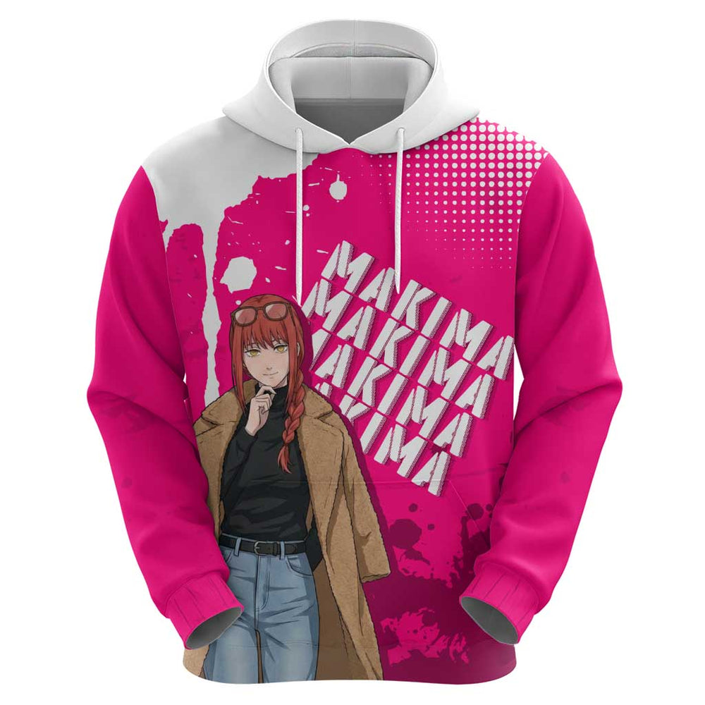 Makima Chainsaw Man Street Style Hoodie Bold Anime Grunge Aesthetic in Hot Pink Makima Chainsaw Man Street Style Hoodie Bold Anime Grunge Aesthetic in Hot Pink