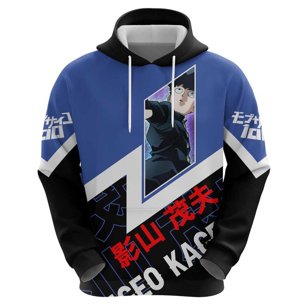 Mob Psycho 100 Hoodie with Shigeo Kageyama and Spirit Aura Anime Design Mob Psycho 100 Hoodie with Shigeo Kageyama and Spirit Aura Anime Design