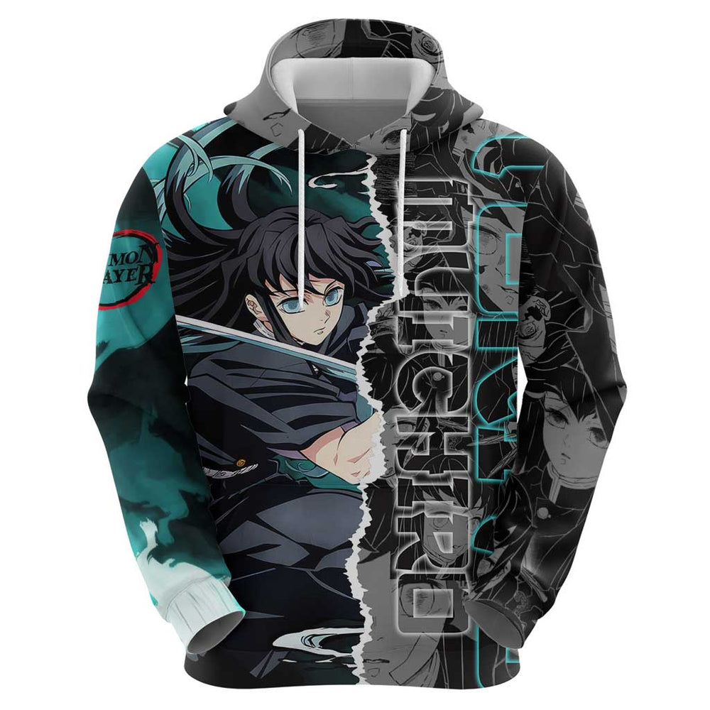 Muichiro Tokito Demon Slayer Hoodie with Mist Hashira Sword Pose and Ethereal Mist Design Muichiro Tokito Demon Slayer Hoodie with Mist Hashira Sword Pose and Ethereal Mist Design
