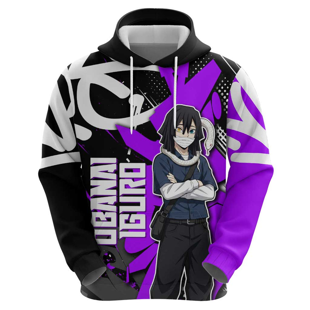 Obanai Iguro Demon Slayer Hoodie Purple Graffiti Anime Style Obanai Iguro Demon Slayer Hoodie Purple Graffiti Anime Style