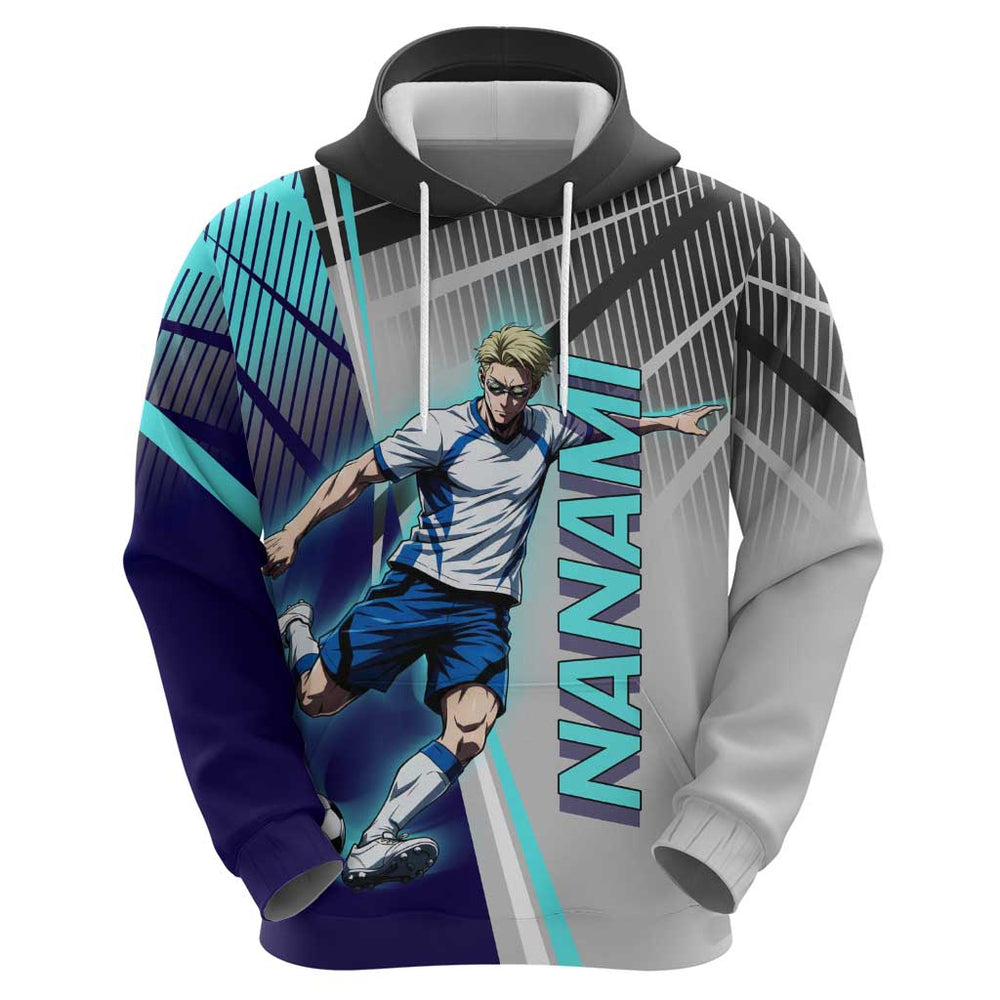 Personalized Nanami Kento Jujutsu Kaisen Hoodie with Teal Highlights and Dynamic Kick Pose Personalized Nanami Kento Jujutsu Kaisen Hoodie with Teal Highlights and Dynamic Kick Pose