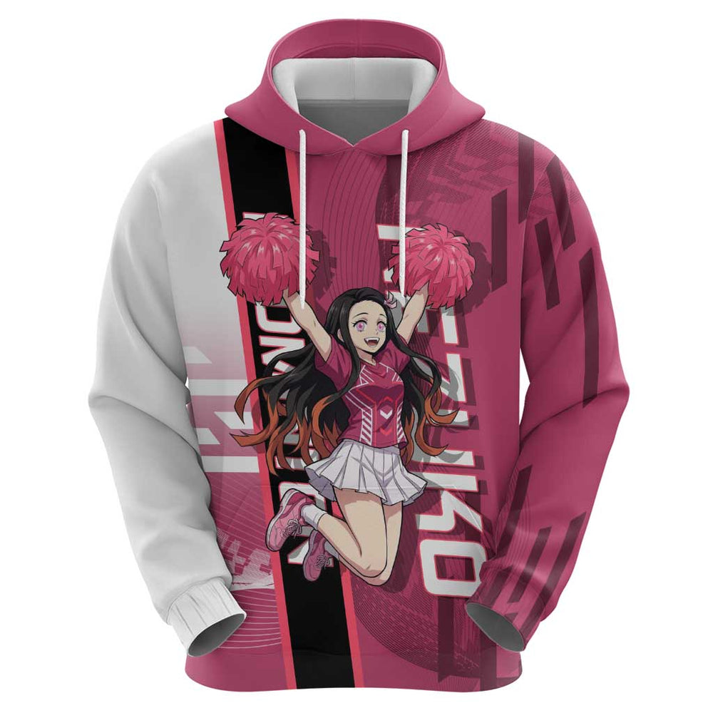 Personalized Nezuko Kamado Demon Slayer Badminton Cheerleader Hoodie with Pom Poms and Pink White Gr Personalized Nezuko Kamado Demon Slayer Badminton Cheerleader Hoodie with Pom Poms and Pink White Gr