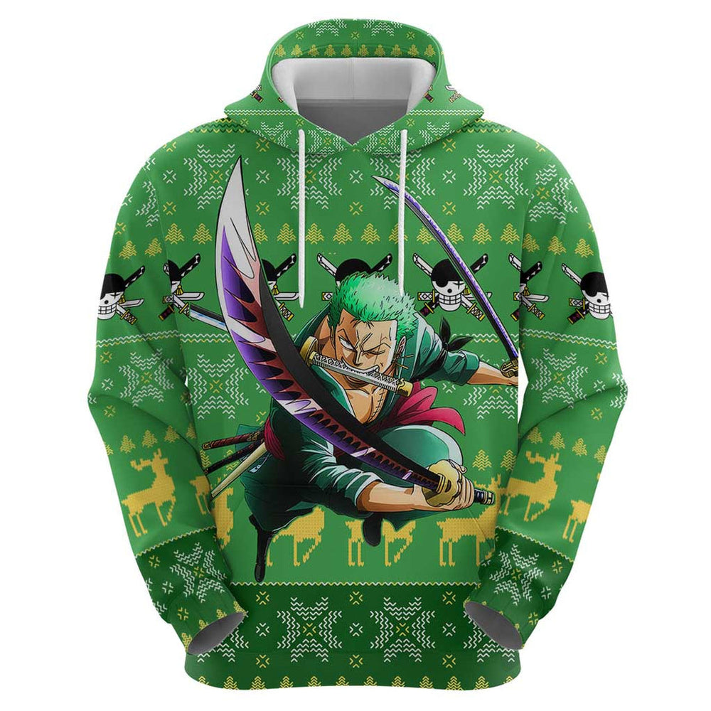 Roronoa Zoro - One Piece Hoodie Anime Mix Christmas Style Roronoa Zoro - One Piece Hoodie Anime Mix Christmas Style