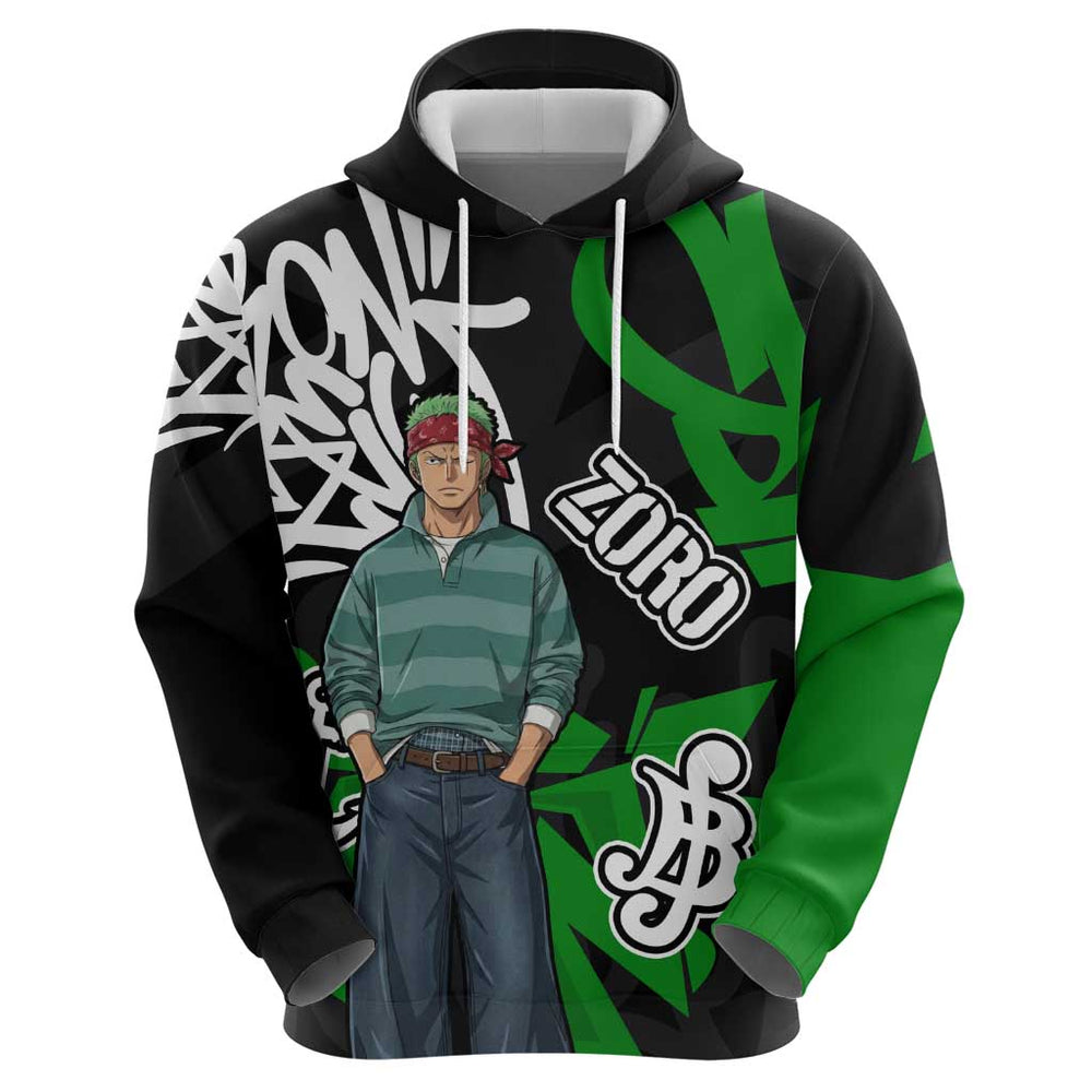 Roronoa Zoro One Piece Hoodie Graffiti Street Art Anime Collage Roronoa Zoro One Piece Hoodie Graffiti Street Art Anime Collage