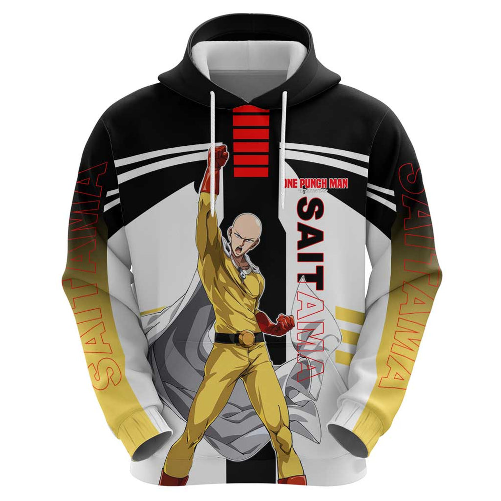 Saitama from One Punch Man Hoodie with Bold Hero Pose and Minimalist Design Saitama from One Punch Man Hoodie with Bold Hero Pose and Minimalist Design