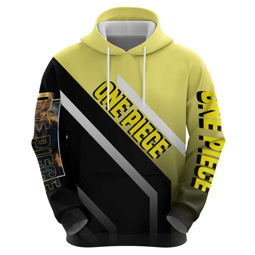 Sanji One Piece Hoodie with Stylish Kick Pose and Fiery Cooking Design Sanji One Piece Hoodie with Stylish Kick Pose and Fiery Cooking Design