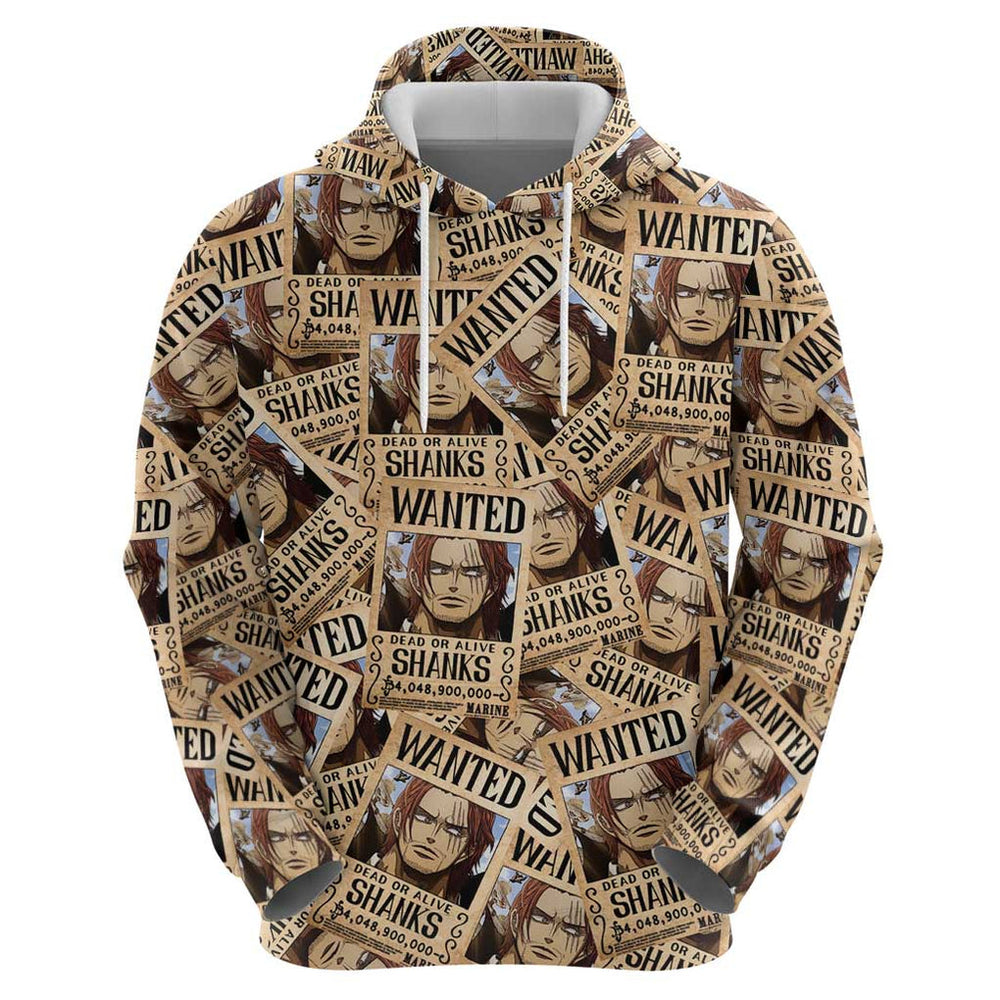 Shank Wanted - One Piece Hoodie Anime Style Shank Wanted - One Piece Hoodie Anime Style